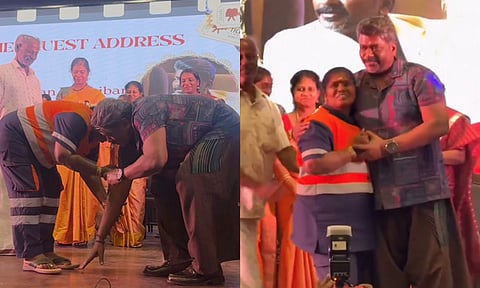 தூய்மை பணியாளர் பத்மாவின் பாதம் தொட்டு.. நடிகர் பார்த்திபன் நெகிழ்ச்சி செயல்