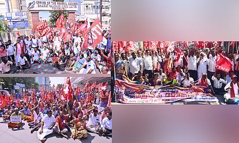 மத்திய அரசை கண்டித்து தூத்துக்குடி, நெல்லையில் தொழிற்சங்கங்கள் சாலை மறியல்: நூற்றுக்கணக்கானோர் கைது