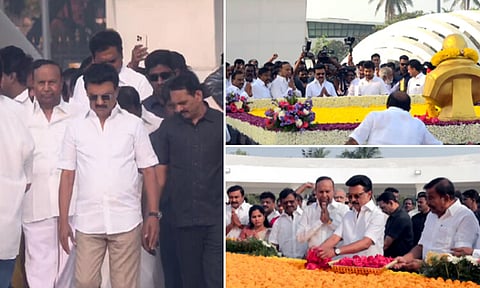 73-வது பிறந்தநாள்: கலைஞர், அண்ணா நினைவிடங்களில் முதல்-அமைச்சர் மு.க.ஸ்டாலின் மரியாதை