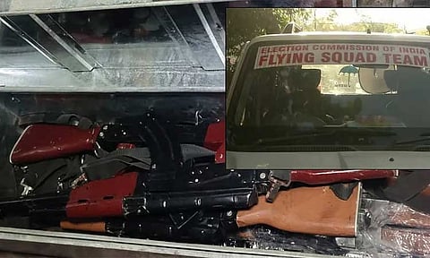 சென்னையில் தேர்தல் அதிகாரிகள் அதிரடி சோதனை: 10 டம்மி ஏ.கே.47 துப்பாக்கிகள் பறிமுதல்