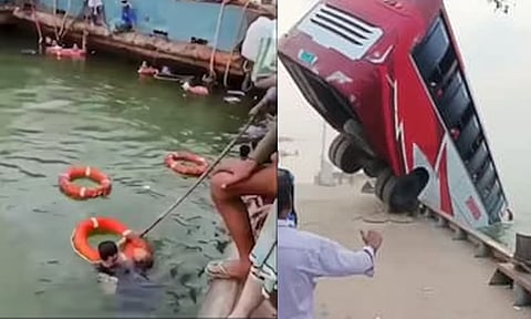 அதிர்ச்சி சம்பவம்: ஆற்றில் கவிழ்ந்த தனியார் சொகுசு பஸ்: 23 பேர் பலியான சோகம் - பலர் மாயம்