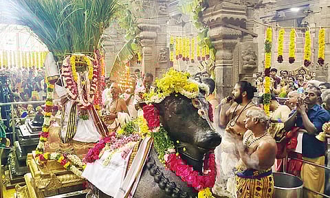 பங்குனி திருவிழா கொடியேற்றத்தையடுத்து கொடிமரத்திற்கு தீபாராதனை