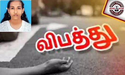 பைக் மீது லாரி மோதி விபத்து: தந்தை கண்முன்னே மகள் பலி