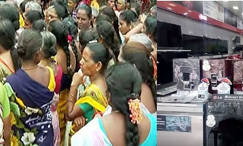 தி.மு.க.வினர் வழங்கிய ரூ.8 ஆயிரம் மாதிரி கூப்பனுடன் கடைகளில் திரண்ட பெண்கள்: பொருட்களை கேட்டதால் பரபரப்பு