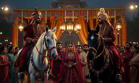 உத்தர பிரதேசம்: ஒரு பெண்ணை திருமணம் செய்ய 2 மாப்பிள்ளைகள் ஊர்வலமாக வந்ததால் குழப்பம்