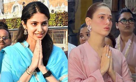 திருப்பதியில் நடிகை தமன்னா, மானசா சாமி தரிசனம் - வைரலாகும் புகைப்படங்கள்