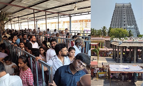 திருவண்ணாமலையில் தரிசனம் செய்ய வரிசையில் காத்திருந்த பக்தர்கள்