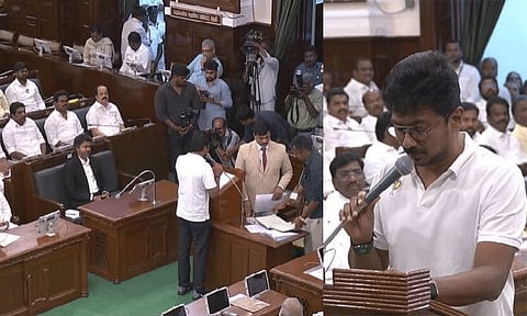 சட்டசபையில் முதல்-அமைச்சருக்கு மரியாதை கூட செலுத்தாமல் பதவியேற்ற உதயநிதி