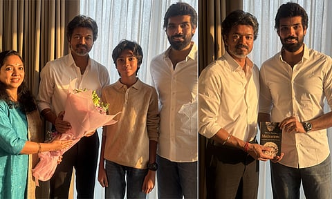 முதல்-அமைச்சர் விஜய்யை சந்தித்த நடிகர் சிபி சத்யராஜ் - கிரேக்க தத்துவ புத்தகத்தை பரிசளித்தார்