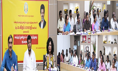 கைத்தறி, துணிநூல் மற்றும் கதர்த் துறையின் செயல்பாடுகள் குறித்து அமைச்சர் விஜய் பாலாஜி தலைமையில் ஆய்வு கூட்டம்
