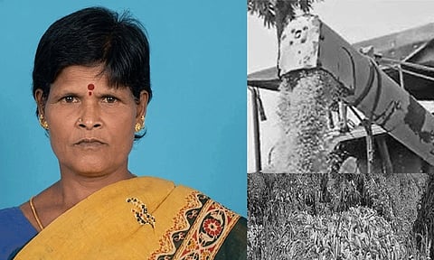 மக்காசோளம் அறுவடை இயந்திரத்தில் சிக்கி பெண் கண்ணகி