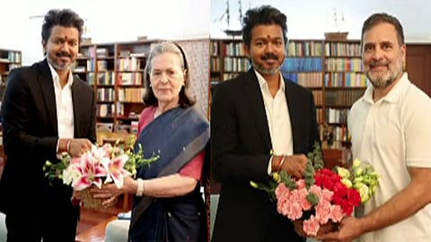 டெல்லியில் காங்கிரஸ் மூத்த தலைவர்கள் சோனியா, ராகுலை சந்தித்த முதல்-அமைச்சர் விஜய்