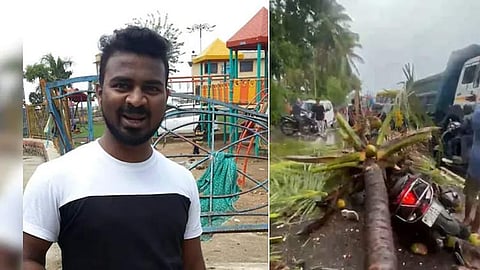 பைக் மீது முறிந்து விழுந்த தென்னை மரம்: முன்னாள் துணை மேயரின் மகன் பலி