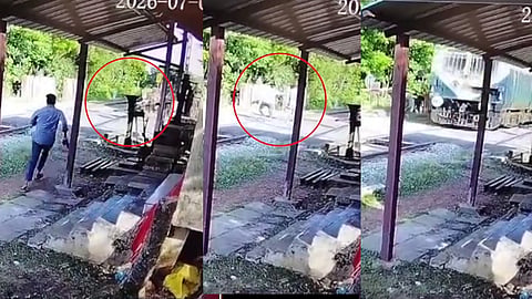 ரெயில் முன் பாய்ந்து தற்கொலைக்கு முயன்ற நபர்: உயிரை பணயம் வைத்து காப்பாற்றிய கேட் கீப்பர்