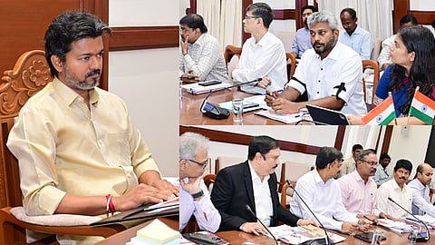 தொழில், முதலீட்டு ஊக்குவிப்பு குறித்த ஆய்வுக் கூட்டம்: முதல்-அமைச்சர் விஜய் தலைமையில் நடந்தது