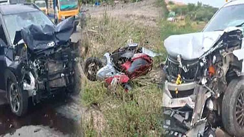 கீரனூரில் 2 கார்களுக்கு இடையே சிக்கி மாமியார்- மருமகள் பலி.