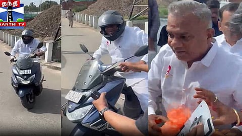 கூவம் தூர்வாரும் பணிகள் தொடக்க நிகழ்ச்சி: போக்குவரத்து நெரிசலால் பைக்கில் வந்த அமைச்சர் ஆனந்த்