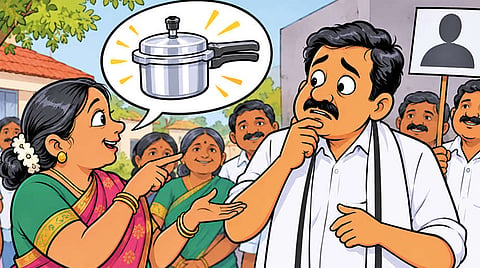 சுயேச்சை வேட்பாளரிடம் குக்கர் கேட்ட பெண் வாக்காளர்... தாராபுரம் பிரசாரத்தில் ருசிகரம்