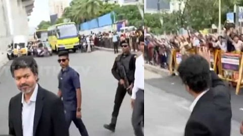 சாலையில் நடந்து சென்று மக்களை சந்தித்தார் முதல்-அமைச்சர் விஜய்