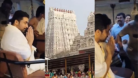 'சீன்' பட வெற்றிக்காக திருச்செந்தூர் முருகன் கோவிலில் சூர்யா வழிபாடு