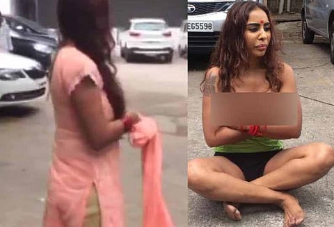 திரை உலகை கண்டித்து நடிகை திடீர் அரை நிர்வாண போராட்டம்