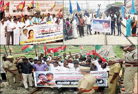 காவிரி மேலாண்மை வாரியம் அமைக்கக்கோரி நெல்லையில் தே.மு.தி.க.வினர் ஆர்ப்பாட்டம்