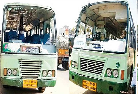 வடலூரில் 4 பஸ்களின் கண்ணாடியை அடித்து நொறுக்கிய முகமூடி கும்பல்