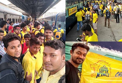 போட்டியை பார்க்க புனேவுக்கு சிறப்பு ரயிலில் சென்ற சென்னை சூப்பர் கிங்ஸ் ரசிகர்கள்
