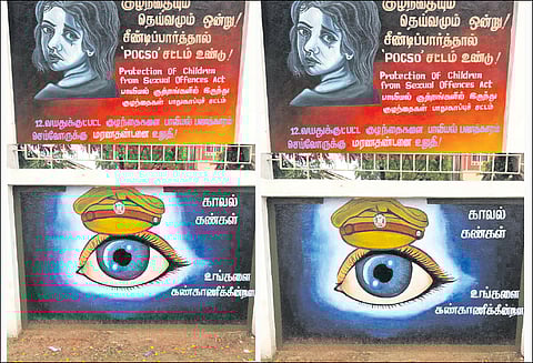 அர்த்தமுள்ள வாசகங்களுடன் ஓவியங்கள் பூங்கா அமைத்து புழல் போலீஸ் நிலையம் பராமரிப்பு