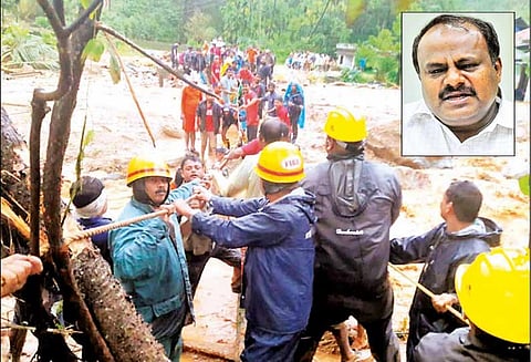 கர்நாடகாவில் வெள்ளம் பாதித்த பகுதிகளில் முதல்-மந்திரி குமாரசாமி ஆய்வு