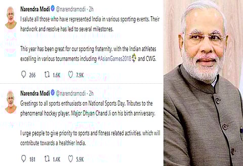 தேசிய விளையாட்டு தினம்: பிரதமர் மோடி டுவிட்டரில் வாழ்த்து