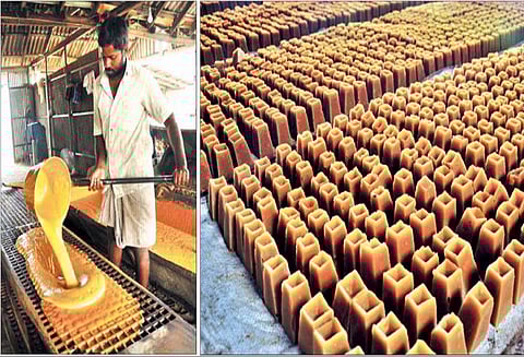 பொங்கல் பண்டிகைக்காக அச்சுவெல்லம் தயாரிப்பு பணி தீவிரம்