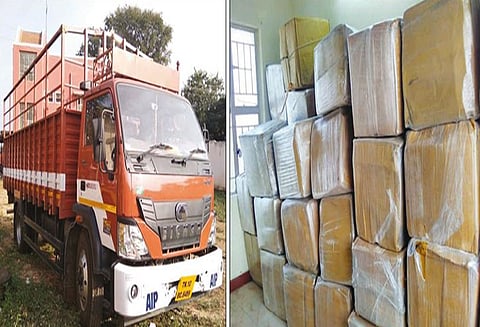 புஞ்சைபுளியம்பட்டி வழியாக லாரியில் கடத்தப்பட்ட ரூ.2 லட்சம் புகையிலை பொருட்கள் பறிமுதல்