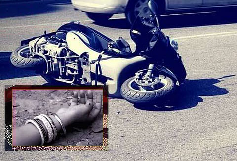 திண்டுக்கல் அருகே ஸ்கூட்டர் மீது மரக்கிளை விழுந்து இளம்பெண் பரிதாப சாவு 2 சிறுமிகள் உயிர் தப்பினர்