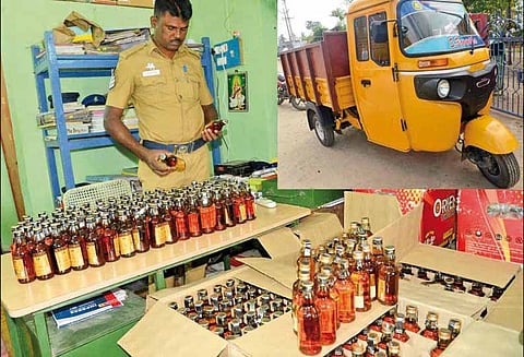 ராமேசுவரத்தில் ஆட்டோவில் கடத்தி வந்த 1,008 மதுபாட்டில்கள் பறிமுதல் - 3 பேருக்கு வலைவீச்சு