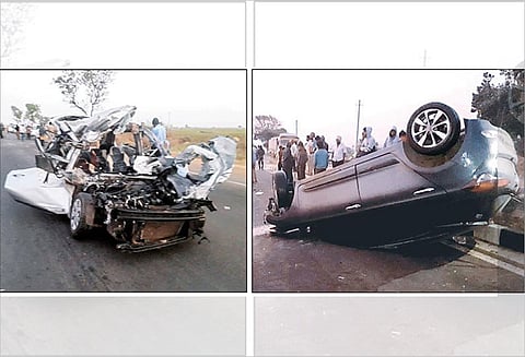 கதக் அருகே கார்கள் நேருக்குநேர் மோதல் 6 வாலிபர்கள் உடல் நசுங்கி சாவு திருமணத்திற்கு சென்று திரும்பியவர்களுக்கு நேர்ந்த பரிதாபம்