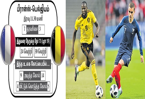 இறுதிப்போட்டிக்கு முன்னேறுவது யார்? பிரான்ஸ்-பெல்ஜியம் அணிகள் அரைஇறுதியில் இன்று மோதல்