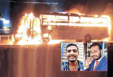 சென்னை பஸ்-கார் மோதி தீப்பிடித்து எரிந்தன: 2 பேர் உடல் கருகி பரிதாப சாவு