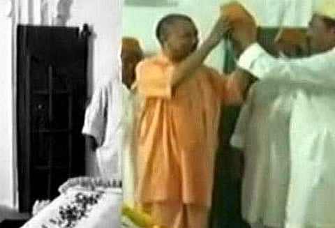 அன்பளிப்பாக அளித்த குல்லாவை அணிய மறுத்த யோகி ஆதித்யநாத்!