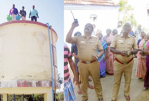 குடிநீர் கேட்டு மேல்நிலை தொட்டிமீது ஏறி நின்று 3 பேர் தற்கொலை மிரட்டல்