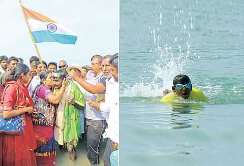 தலைமன்னார் - தனுஷ்கோடி கடல் பகுதியை 12 மணி நேரத்தில் நீந்தி கடந்தார்