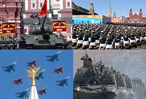 வெற்றி தினத்தில் சக்தி வாய்ந்த ஏவுகணைகளோடு அணி வகுப்பு நடத்திய ரஷ்யா