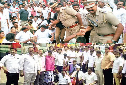 மு.க.ஸ்டாலின் கைது செய்யப்பட்டதை கண்டித்து தி.மு.க.வினர் சாலை மறியல்