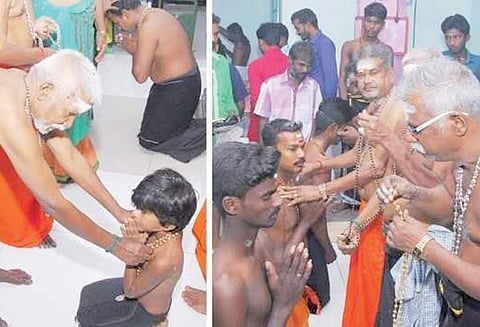 பெரம்பலூரில் அய்யப்ப பக்தர்கள் மாலை அணிந்து விரதம் தொடங்கினர்