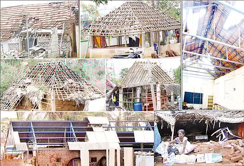 இன்னும் சீரமைக்கப்படாத வீடுகள், பள்ளி கட்டிடங்கள் மரங்களும் முழுமையாக அகற்றப் படவில்லை