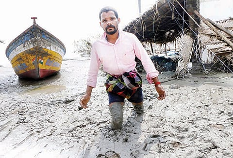 கஜா புயல் தாக்கிய போது கடல் நீர் புகுந்தது: இடுப்பளவு சகதி நிறைந்த புஷ்பவனம் கிராமம் மக்கள் அவதி