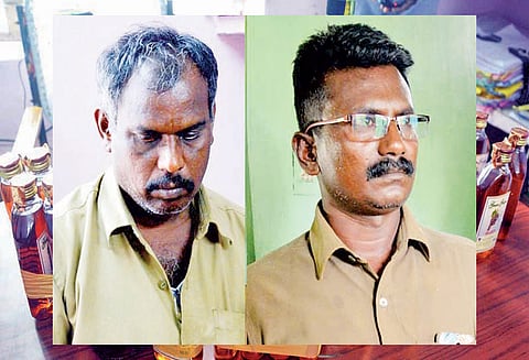 சிதம்பரத்தில் இருந்து ராமநாதபுரத்திற்கு அரசு பஸ்சில் மதுபாட்டில்களை கடத்தி வந்த டிரைவர்– கண்டக்டர் கைது