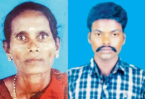 மோட்டார் சைக்கிள் மோதி மூதாட்டி சாவு ஓட்டி வந்த கொத்தனாரும் பலியான பரிதாபம்