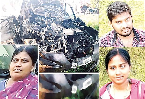 லாரி மீது கார் மோதல்: கணவன்-மனைவி உள்பட 3 பேர் பலி - திண்டிவனம் அருகே பரிதாபம்