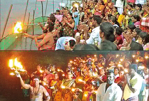 நெல்லை-தூத்துக்குடி மாவட்டங்களில் தாமிரபரணி புஷ்கர விழா இன்று நிறைவு தீப ஆரத்தி எடுத்து பக்தர்கள் வழிபாடு